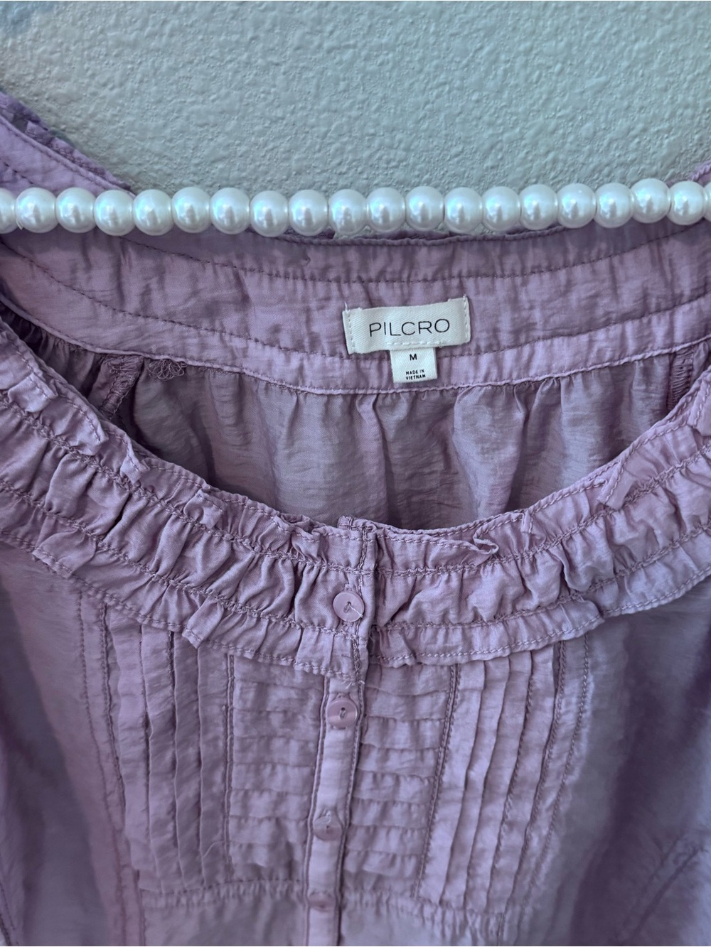 Pilcro Lavender Button-Front Ruffle Scoop Neck Blouse - Picture 2 of 3